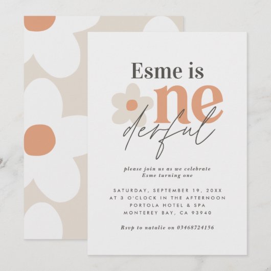 Eerste verjaardag: daisy boho retro terracotta nat kaart (Voorkant / Achterkant)