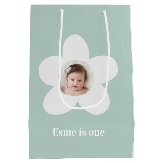 Eerste verjaardag: daisy boho retro terracotta nat medium cadeauzakje (Achterkant)