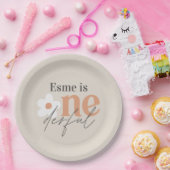 Eerste verjaardag: daisy boho retro terracotta nat papieren bordje (Feest)