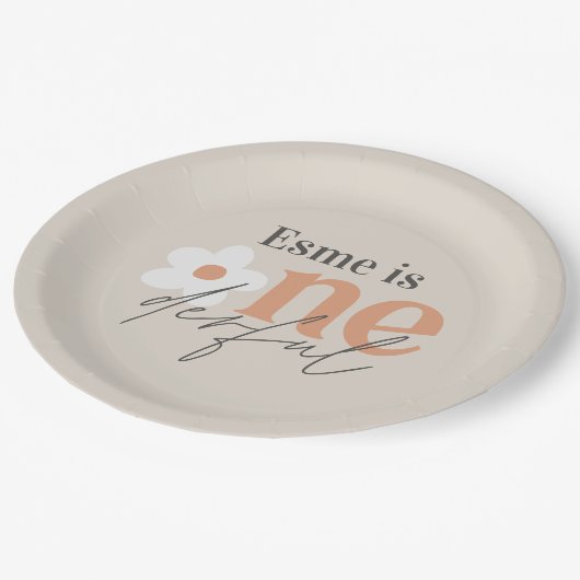 Eerste verjaardag: daisy boho retro terracotta nat papieren bordje (Gekanteld)