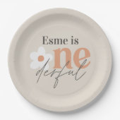 Eerste verjaardag: daisy boho retro terracotta nat papieren bordje (Voorkant)