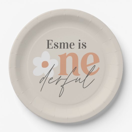 Eerste verjaardag: daisy boho retro terracotta nat papieren bordje (Voorkant)