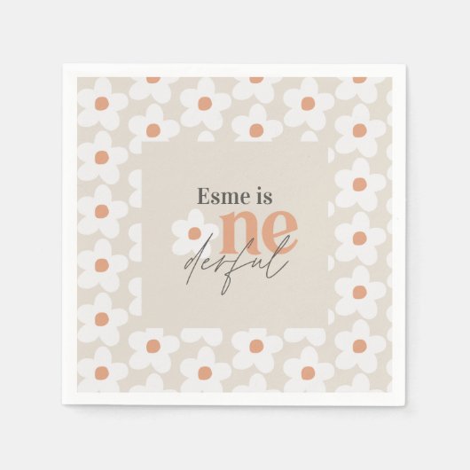 Eerste verjaardag: daisy boho retro terracotta nat servet (Voorkant)