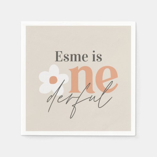 Eerste verjaardag: daisy boho retro terracotta nat servet (Voorkant)