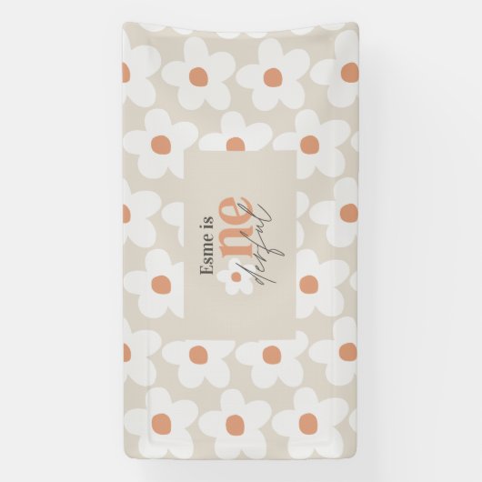 Eerste verjaardag: daisy boho retro terracotta nat spandoek (Verticaal)