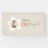 Eerste verjaardag: daisy boho retro terracotta nat spandoek (Horizontaal)