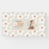 Eerste verjaardag daisy boho terracotta natuurlijk spandoek (Horizontaal)