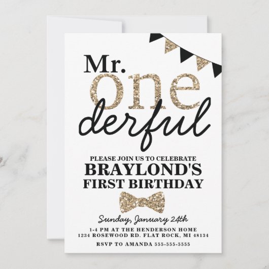 Eerste verjaardag de heer Onederful Uitnodiging (Voorkant)