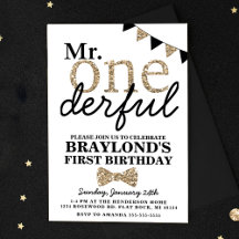 Eerste verjaardag de heer Onederful Uitnodiging