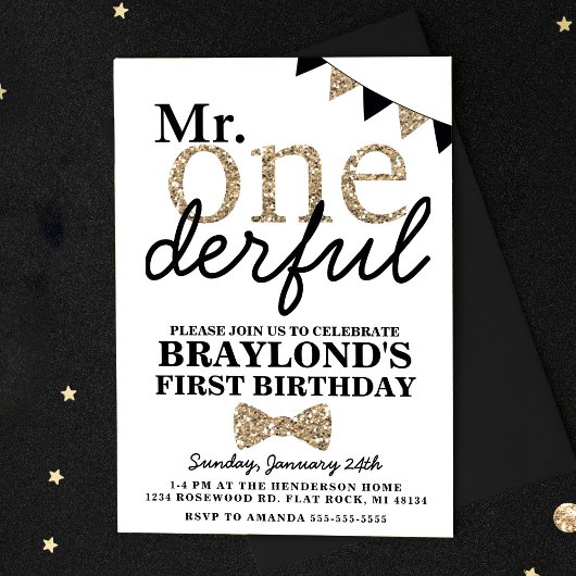 Eerste verjaardag de heer Onederful Uitnodiging