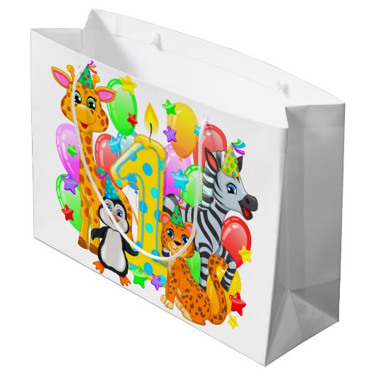 Eerste verjaardag Dierenzak Groot Cadeauzakje (Achterkant Gekanteld)