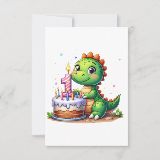 Eerste verjaardag Dino RSVP Kaartje (Voorkant)