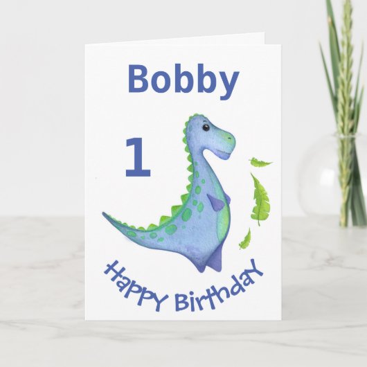 Eerste verjaardag Dinosaur personalize Boy's Name Kaart (Voorkant)
