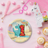 Eerste Verjaardag Dinosaurus Custom Party Papieren Bordje (Feest)