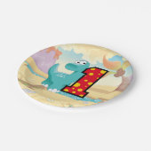 Eerste Verjaardag Dinosaurus Custom Party Papieren Bordje (Gekanteld)