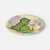 Eerste Verjaardag Dinosaurus Custom Party Papieren Bordje (Gekanteld)