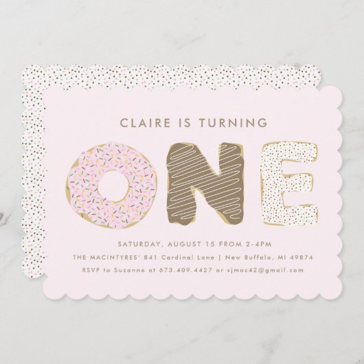 Eerste verjaardag Donut thema uitnodigingen (Voorkant / Achterkant)