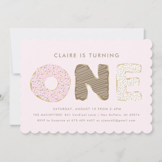 Eerste verjaardag Donut thema uitnodigingen (Voorkant)