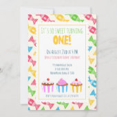 eerste verjaardag drie cupcakes babymeisjesfeest kaart (Voorkant)