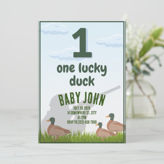 Eerste verjaardag Duck uitnodiging (Staand voorkant)