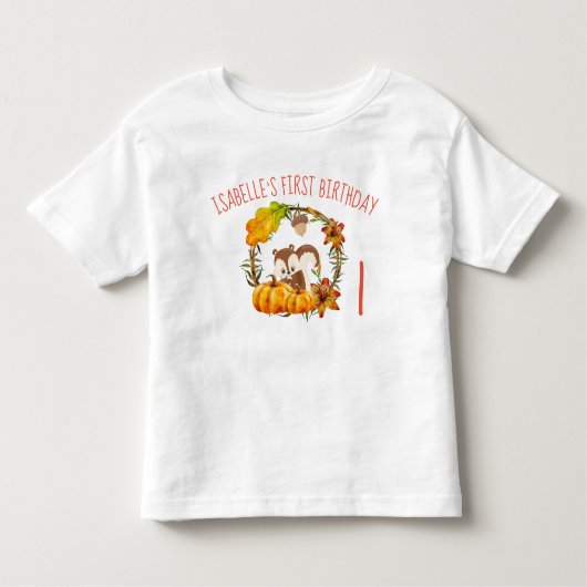 Eerste Verjaardag Eekhoorn en Pompoenen Rustieke K Kinder Shirts (Voorkant)