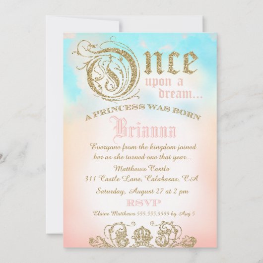 Eerste verjaardag een keer op een droomprinses kaart (Achterkant)