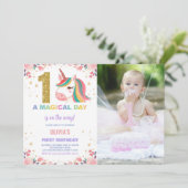 Eerste Verjaardag Eenhoorn Verjaardag Uitnodiginge Kaart (Staand voorkant)