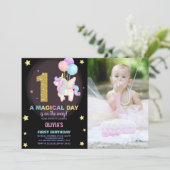 Eerste Verjaardag Eenhoorn Verjaardag Uitnodiginge Kaart (Staand voorkant)