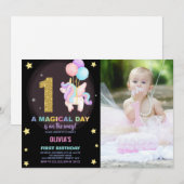 Eerste Verjaardag Eenhoorn Verjaardag Uitnodiginge Kaart (Voorkant / Achterkant)