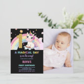 Eerste Verjaardag Eenhoorn Verjaardag Uitnodiginge Kaart (Staand voorkant)