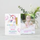 Eerste Verjaardag Eenhoorn Verjaardag Uitnodiginge Kaart (Staand voorkant)