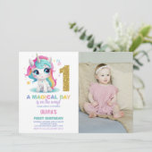 Eerste Verjaardag Eenhoorn Verjaardag Uitnodiginge Kaart (Staand voorkant)