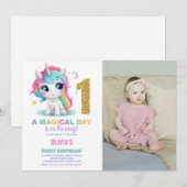 Eerste Verjaardag Eenhoorn Verjaardag Uitnodiginge Kaart (Voorkant / Achterkant)