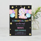 Eerste verjaardag Eenhoorn verjaardagsuitnodiginge Kaart (Staand voorkant)