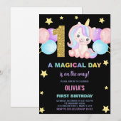 Eerste verjaardag Eenhoorn verjaardagsuitnodiginge Kaart (Voorkant / Achterkant)