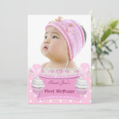 Eerste verjaardag eerste meisje roze Baby Kaart (Staand voorkant)