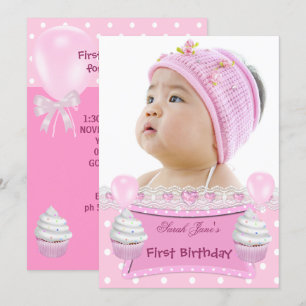 Eerste verjaardag eerste meisje roze Baby Kaart