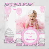 Eerste verjaardag eerste meisje roze koekjes Baby Kaart (Voorkant / Achterkant)