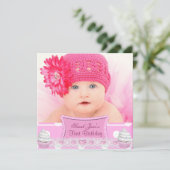 Eerste verjaardag eerste meisje  roze koekjes Baby Kaart (Staand voorkant)