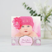 Eerste verjaardag eerste meisje  roze koekjes Baby Kaart (Staand voorkant)