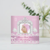 Eerste verjaardag eerste meisje roze prinses Tiara Kaart (Staand voorkant)