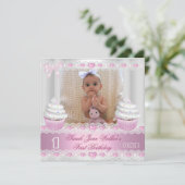 Eerste verjaardag eerste meisje Witte roze koekje  Kaart (Staand voorkant)