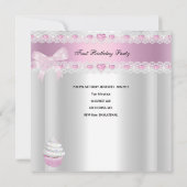 Eerste verjaardag eerste meisje Witte roze koekje  Kaart (Achterkant)