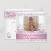 Eerste verjaardag eerste meisje Witte roze koekje  Kaart (Voorkant / Achterkant)