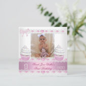 Eerste verjaardag eerste meisje Witte roze koekje  Kaart (Staand voorkant)