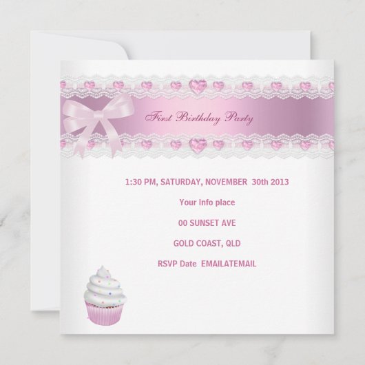 Eerste verjaardag eerste meisje Witte roze koekje  Kaart (Achterkant)