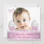 Eerste verjaardag eerste meisje Witte roze koekje  Kaart (Voorkant)