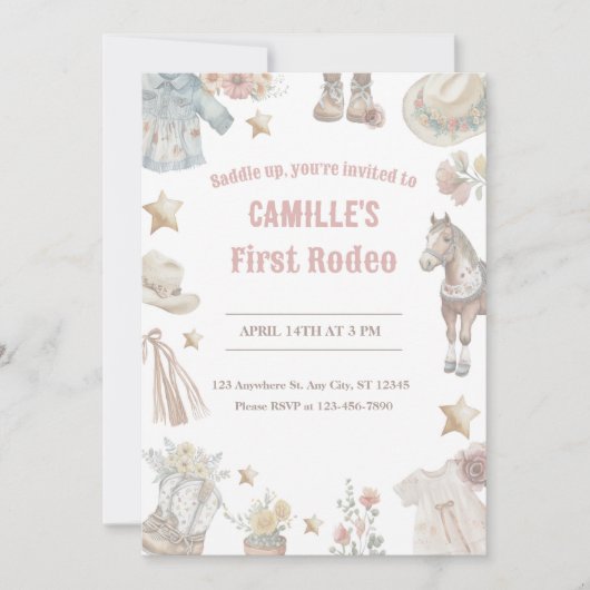Eerste verjaardag, eerste Rodeo uitnodiging, cowgi Kaart (Voorkant)