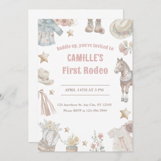 Eerste verjaardag, eerste Rodeo uitnodiging, cowgi Kaart (Voorkant / Achterkant)