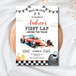 Eerste verjaardag Eerste ronde raceauto's feestje  Kaart